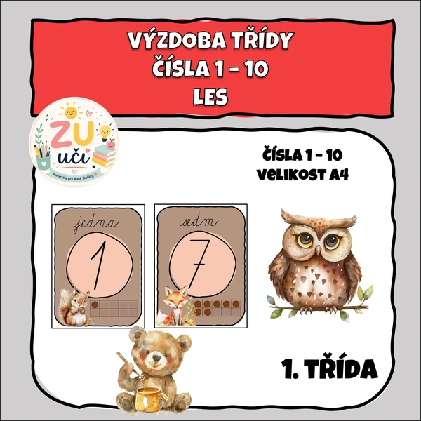 Výzdoba třídy - Čísla 1 - 10 - les
