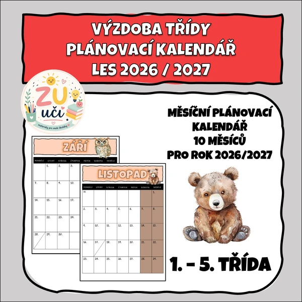 Výzdoba třídy - Kalendář 2026/2027 - Les