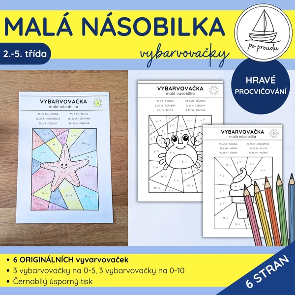 Malá násobilka | 6 originálních vybarvovaček