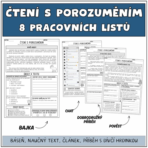 Čtení s porozuměním - 8 pracovních listů
