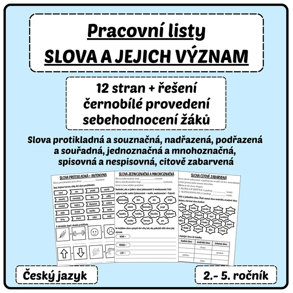 SLOVA A JEJICH VÝZNAM - Pracovní listy