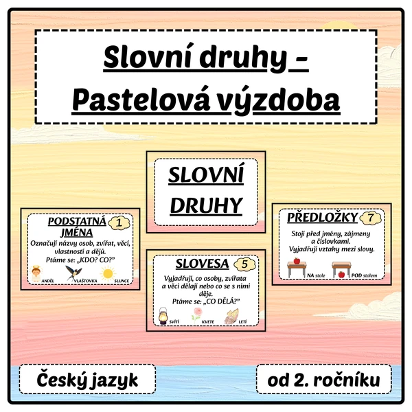 Slovní druhy - Pastelová výzdoba