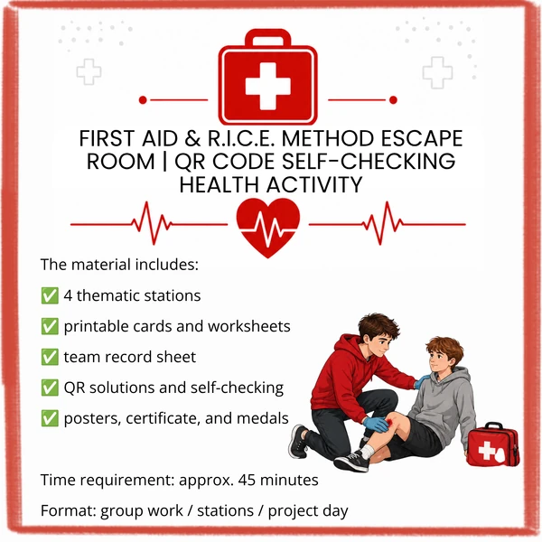 First Aid & R.I.C.E. Method Escape Room | QR Code Self-Checking Activity