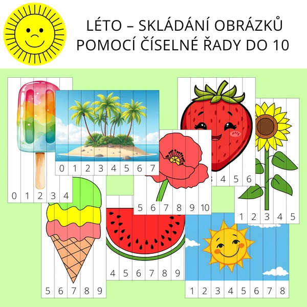 LÉTO – SKLÁDÁNÍ OBRÁZKŮ POMOCÍ ČÍSELNÉ ŘADY DO 10