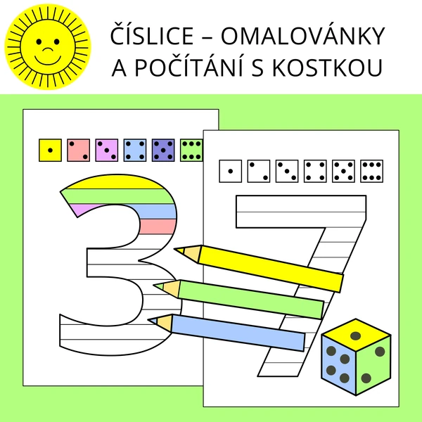 ČÍSLICE – OMALOVÁNKY A POČÍTÁNÍ S KOSTKOU