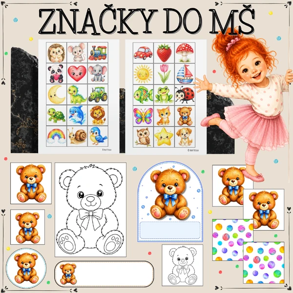 Značky do MŠ - značky, štítky, omalovánky, pexeso 