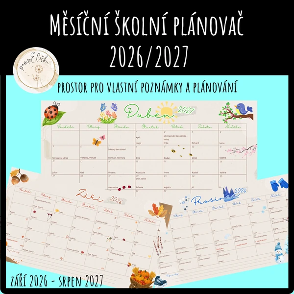 Měsíční školní plánovač 2026/2027