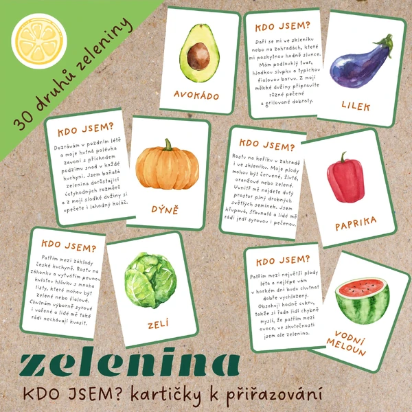 KDO JSEM? ZELENINA - KARTIČKY K PŘIŘAZOVÁNÍ