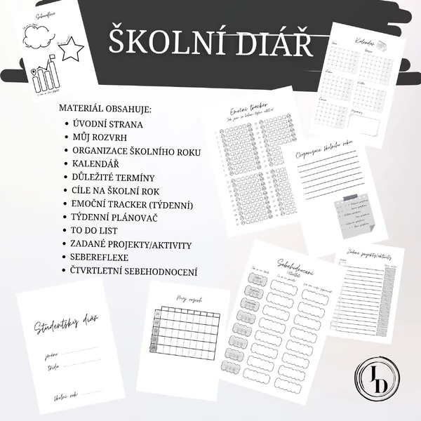 Školní diář - černobílý