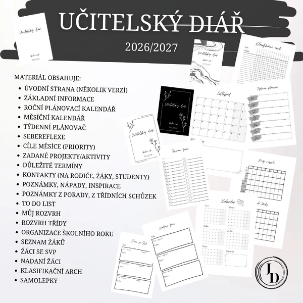 Učitelský diář 2026/2027 - černobílý