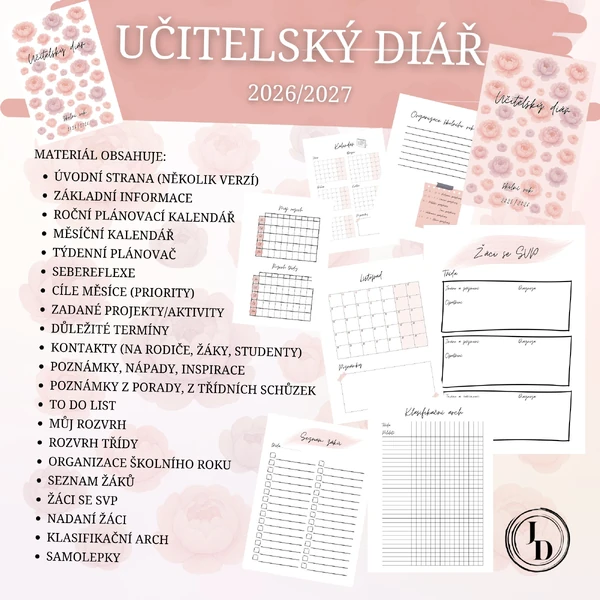Učitelský diář 2026/2027 - pivoňky
