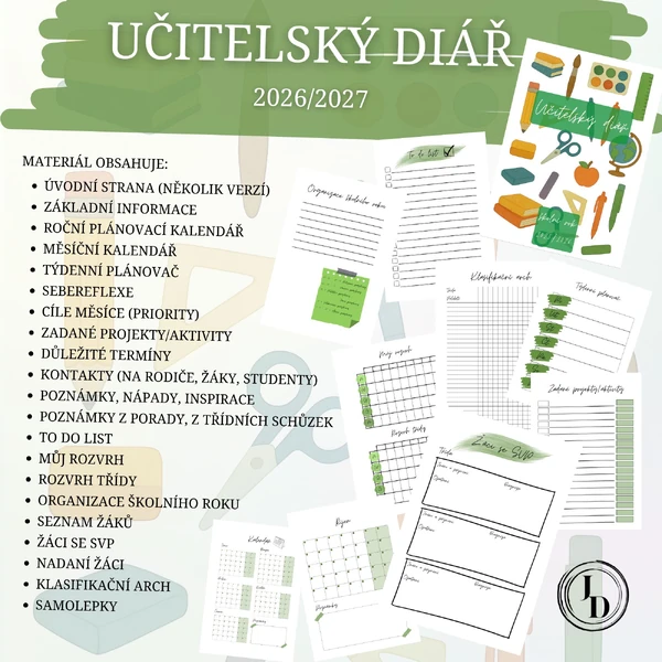 Učitelský diář 2026/2027 - psací potřeby