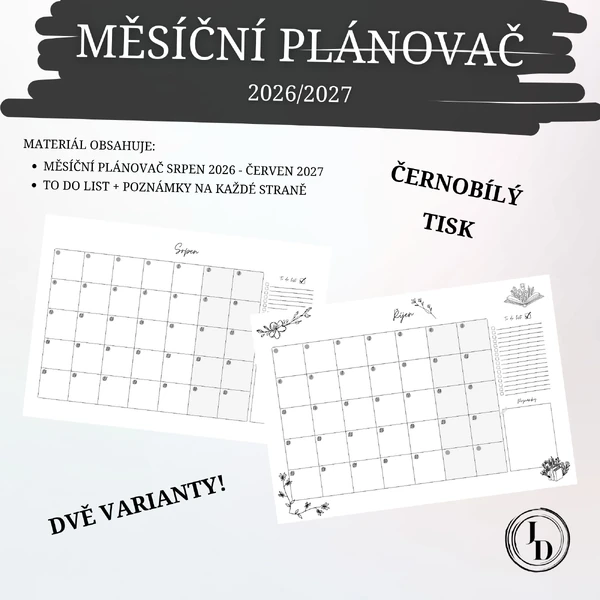 Měsíční plánovač - černobílý