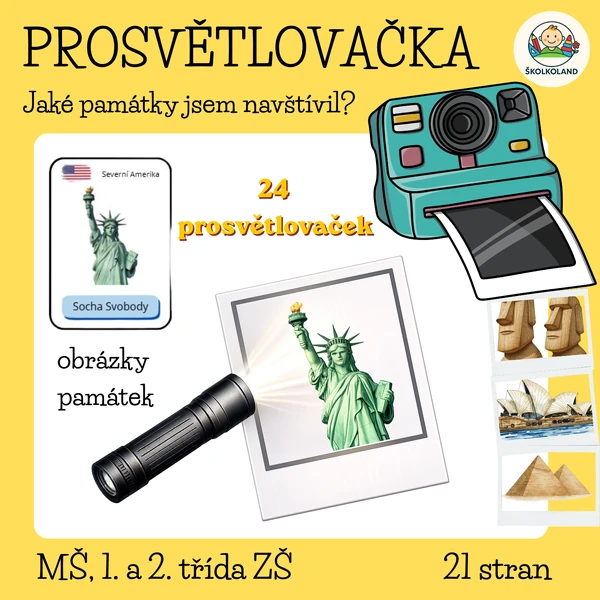 Prosvětlovací obrázky – Světové památky a atrakce (24 obrázků + 24 informačních karet) MŠ + ZŠ