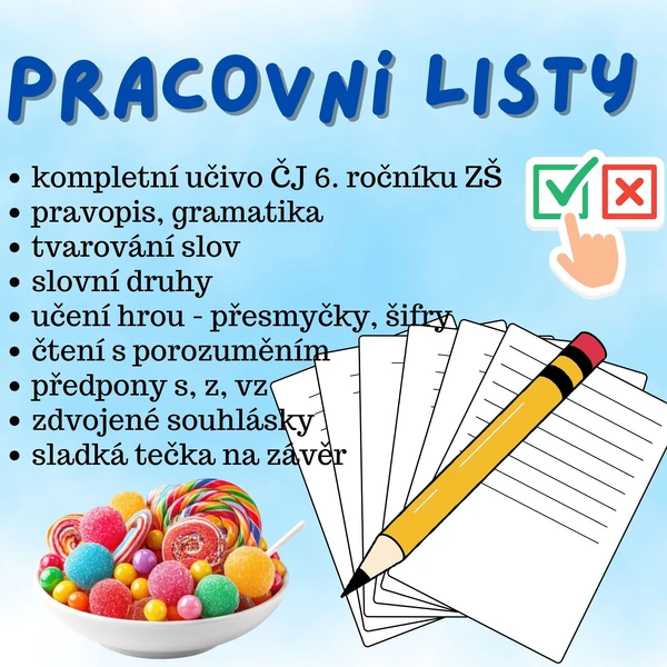Pracovní listy z českého jazyka: kompletní učivo 6. třídy