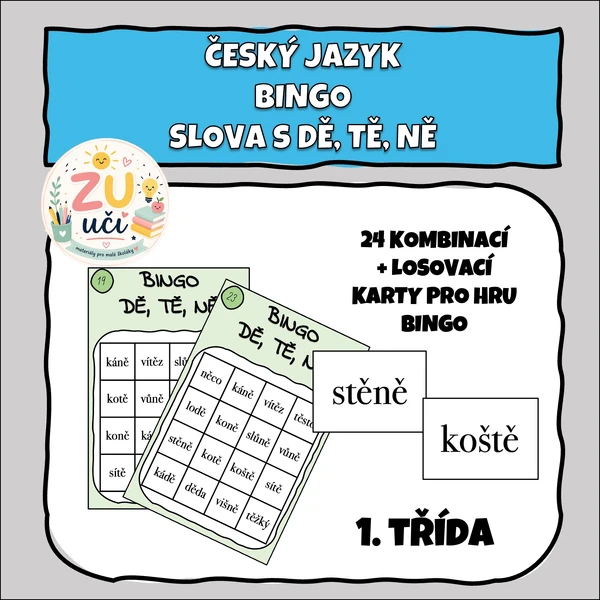 Češtinářské Bingo - Slova s DĚ, TĚ, NĚ
