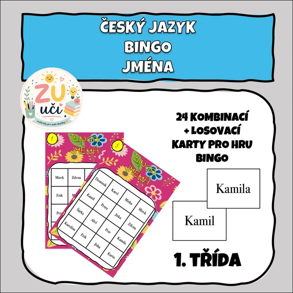 Češtinářské bingo pro prvňáčky - Jména
