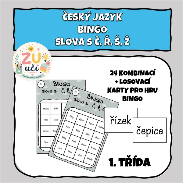 Češtinářské bingo - Slova s Ř, Ž, Č, Š
