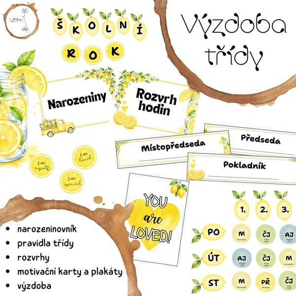 Citrónky - kompletní sada výzdoby třídy a organizace (sada 7 materiálů)