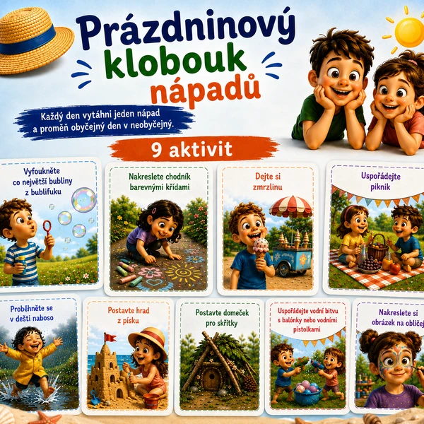 Prázdninový klobouk nápadů - sada 9 letních aktivit ZDARMA 