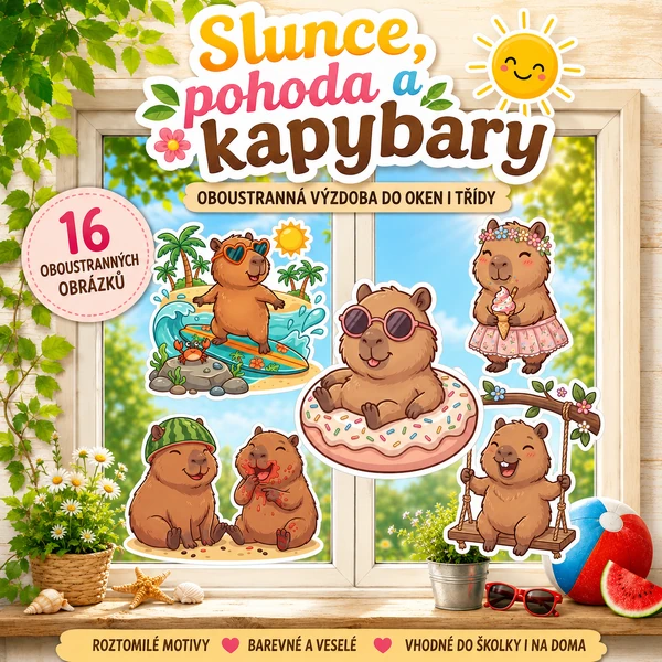 Slunce, pohoda a kapybary - oboustranná výzdoba oken a MŠ