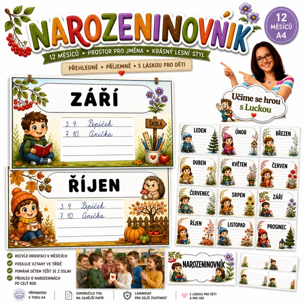 Narozeninovník – měsíce v roce - Výzdoba třídy - NEUTRÁLNÍ