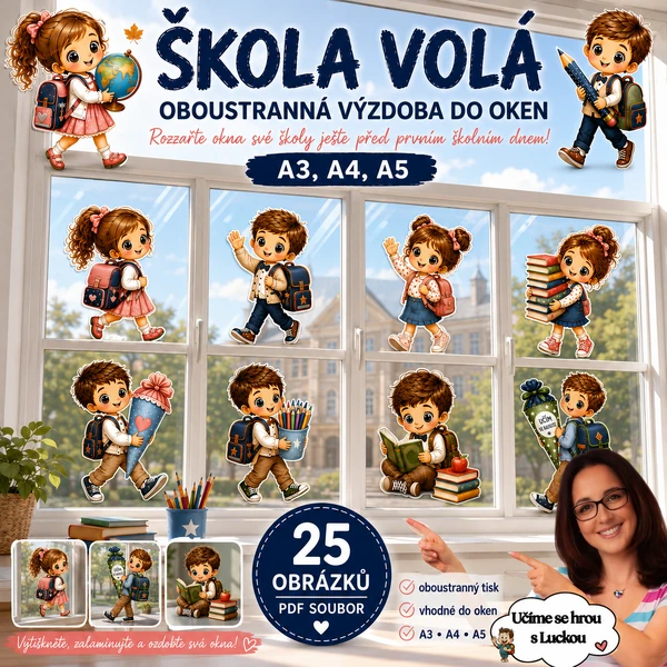 VÝZDOBA DO OKEN - OBOUSTRANNÁ - ŠKOLA VOLÁ - DĚTI