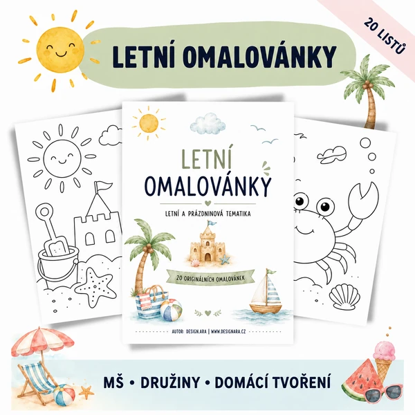 Letní omalovánky pro děti – 20 obrázků s prázdninovou tematikou