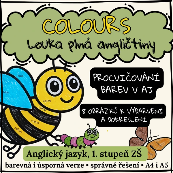 COLOURS - Louka plná angličtiny | Vybarvovací příběhová aktivita (1. stupeň ZŠ)