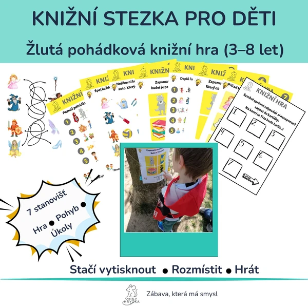 Žlutá knižní hra – hravá stezka pro děti 3–8 let