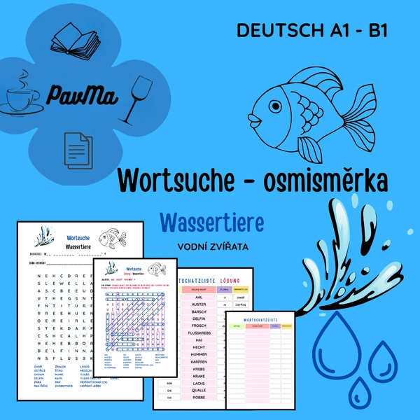 Němčina: OSMISMĚRKA (Wortsuche) - Vodní zvířata (Wassertiere)