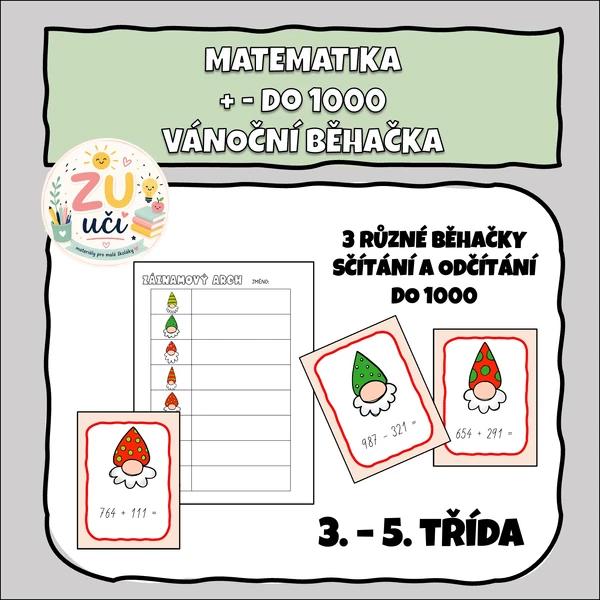 Vánoční běhačka, +- do 1000 se skřítky