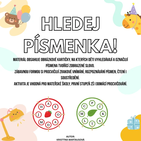 🔤🖍️ Najdi správná písmena – obrázkové kartičky