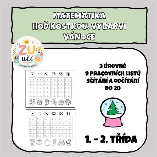 Hoď kostkou, spočítej, vybarvi - VÁNOCE