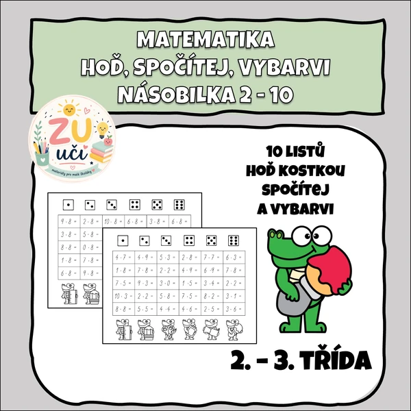 Hoď kostkou, spočítej, vybarvi - Malá násobilka