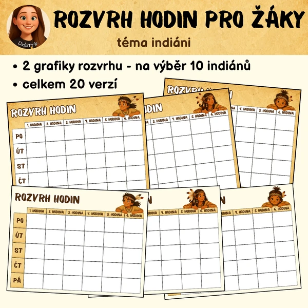 Rozvrh hodin pro žáky - téma indiáni
