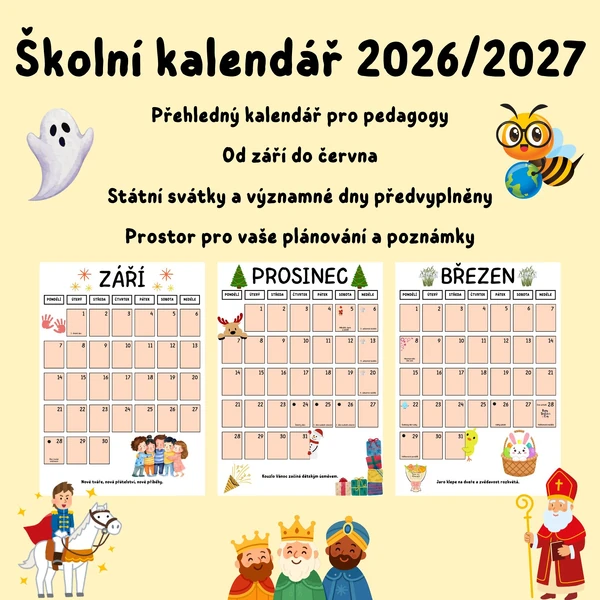 Školní kalendář 2026/2027 pro pedagogy
