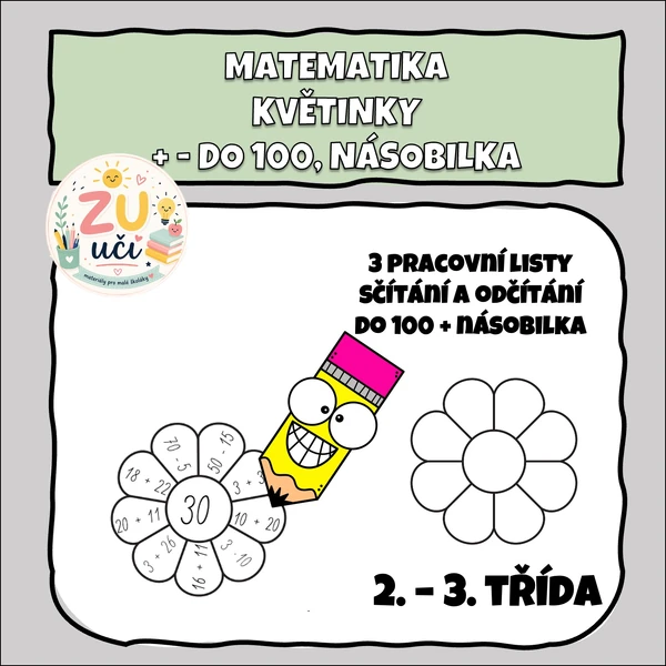 Matematické květinky - + - do 100, malá násobilka