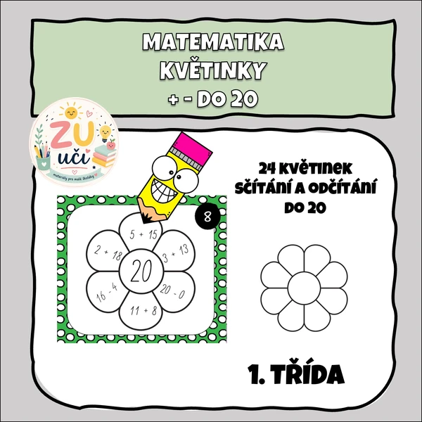Matematické květinky + - do 20 s přechodem desítky