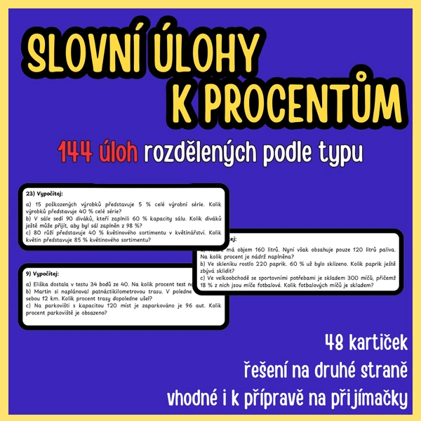 Kartičky se slovními úlohami k procentům