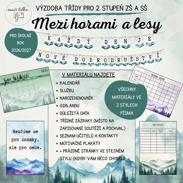 Výzdoba pro 2. stupeň ZŠ a SŠ, na školní rok 2026/2027 - Mezi horami a lesy