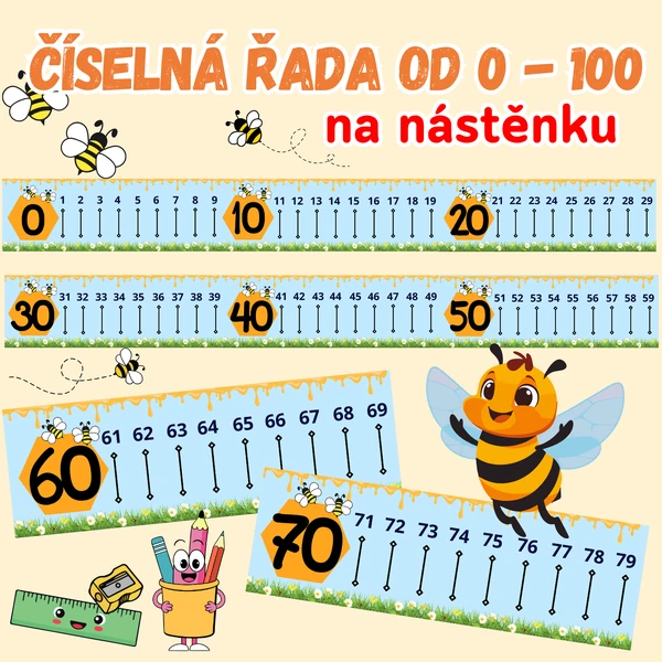 Číselná řada na nástěnku/číselná osa - výzdoba včelky