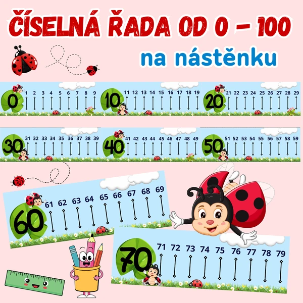 Číselná řada na nástěnku/číselná osa - výzdoba berušky