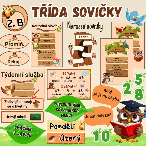 Výzdoba třídy sovičky/lesní výzdoba nástěnky sovičky, třídní pravidla