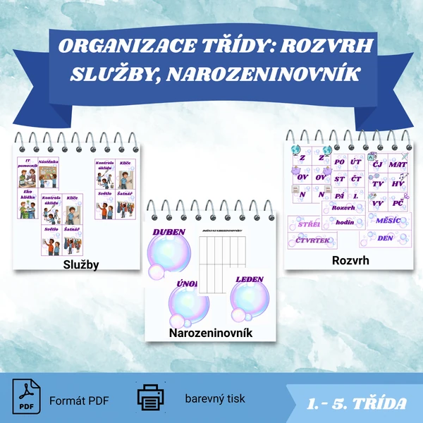 Výzdoba třídy - kalendář, velký rozvrh hodin, narozeninovník, třídní služby