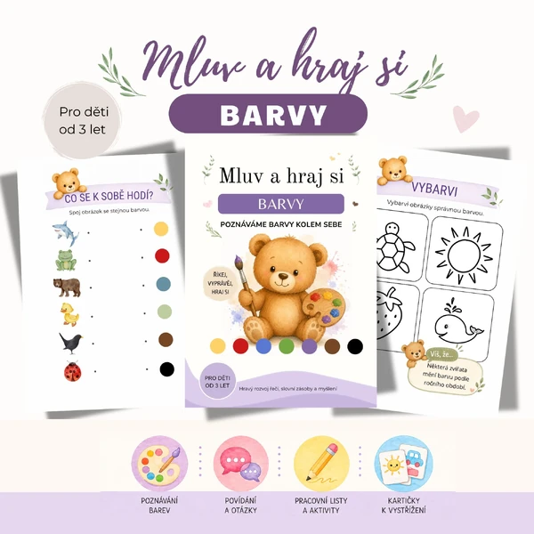 Mluv a hraj si – Barvy | Kartičky, pracovní listy a hry pro MŠ (3+)