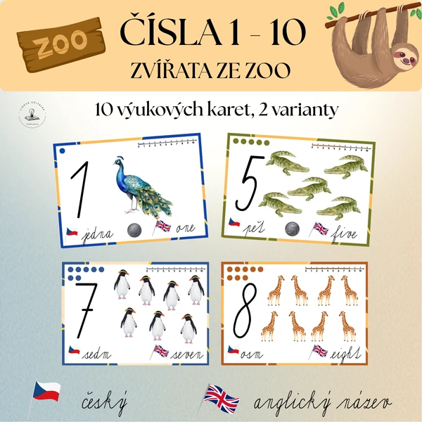 Čísla 1 - 10 zvířata ze ZOO