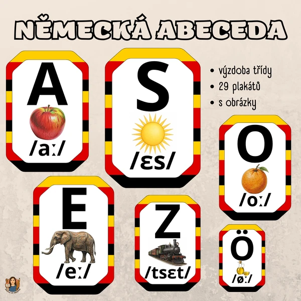 Německá abeceda s obrázky - výzdoba učebny NJ
