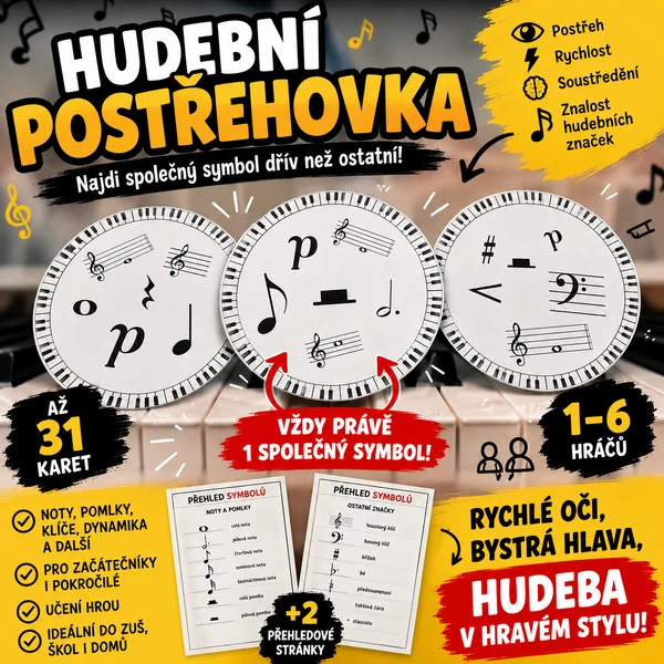 Postřehovka s hudebními symboly (31 hracích karet)