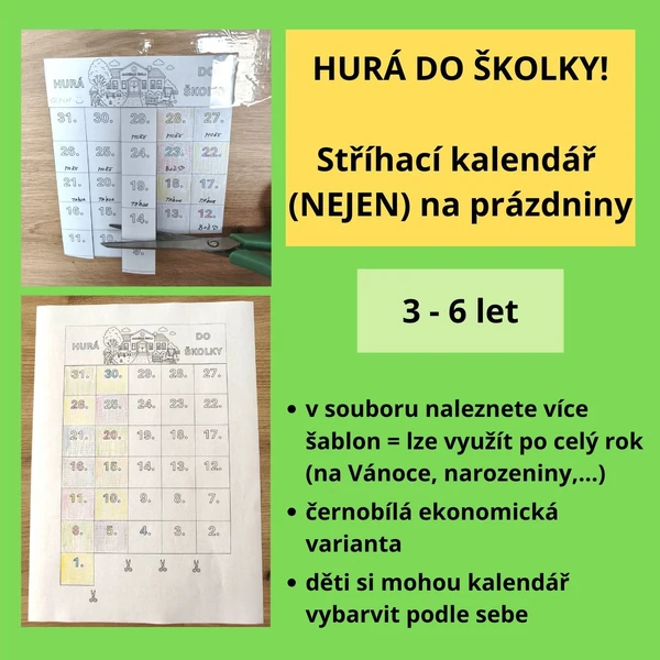 HURÁ DO ŠKOLKY! - Stříhací kalendář (nejen) na prázdniny